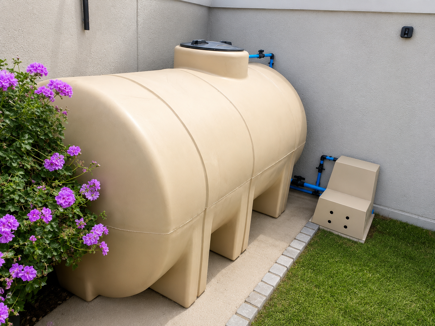 Residential backup water tank installation